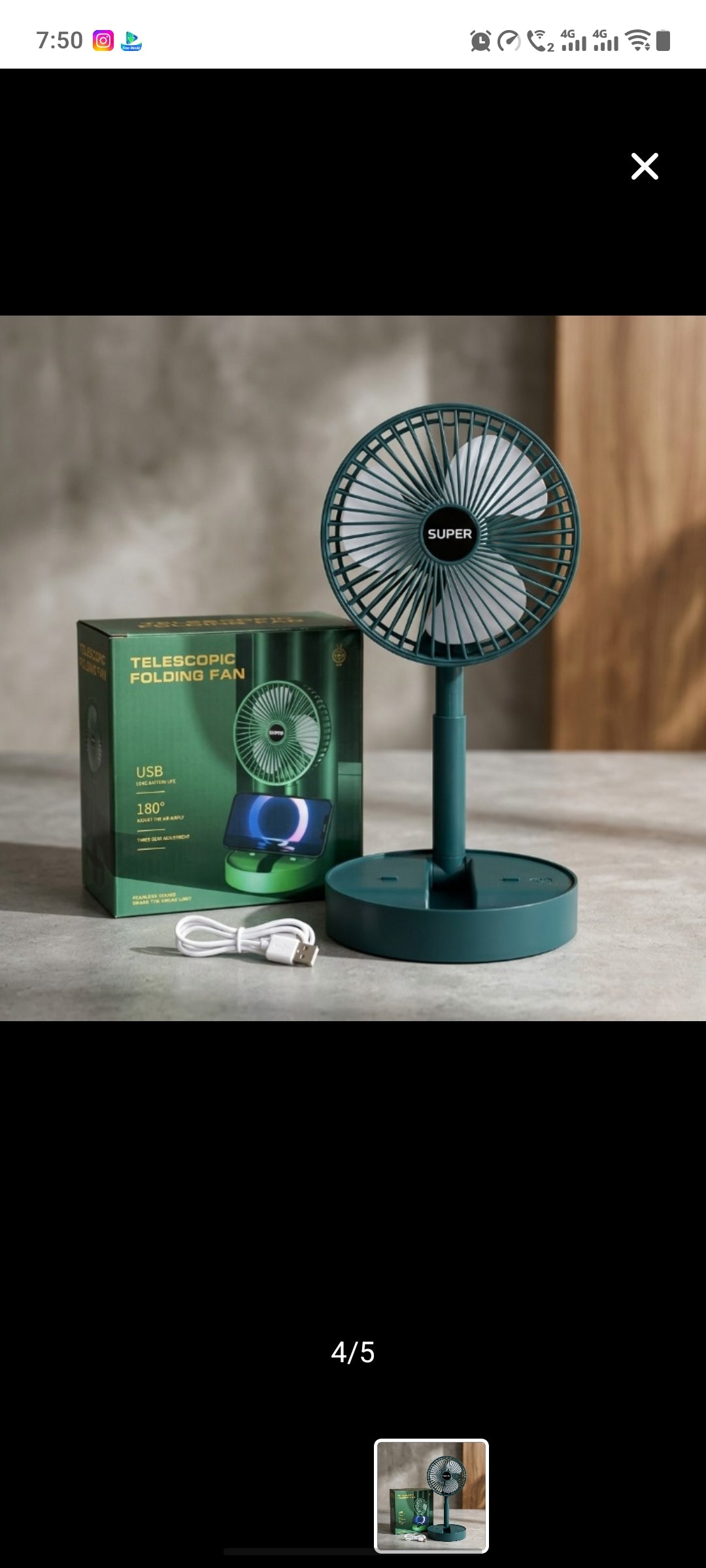 Portable Telescopic Folding Fan – USB Rechargeable