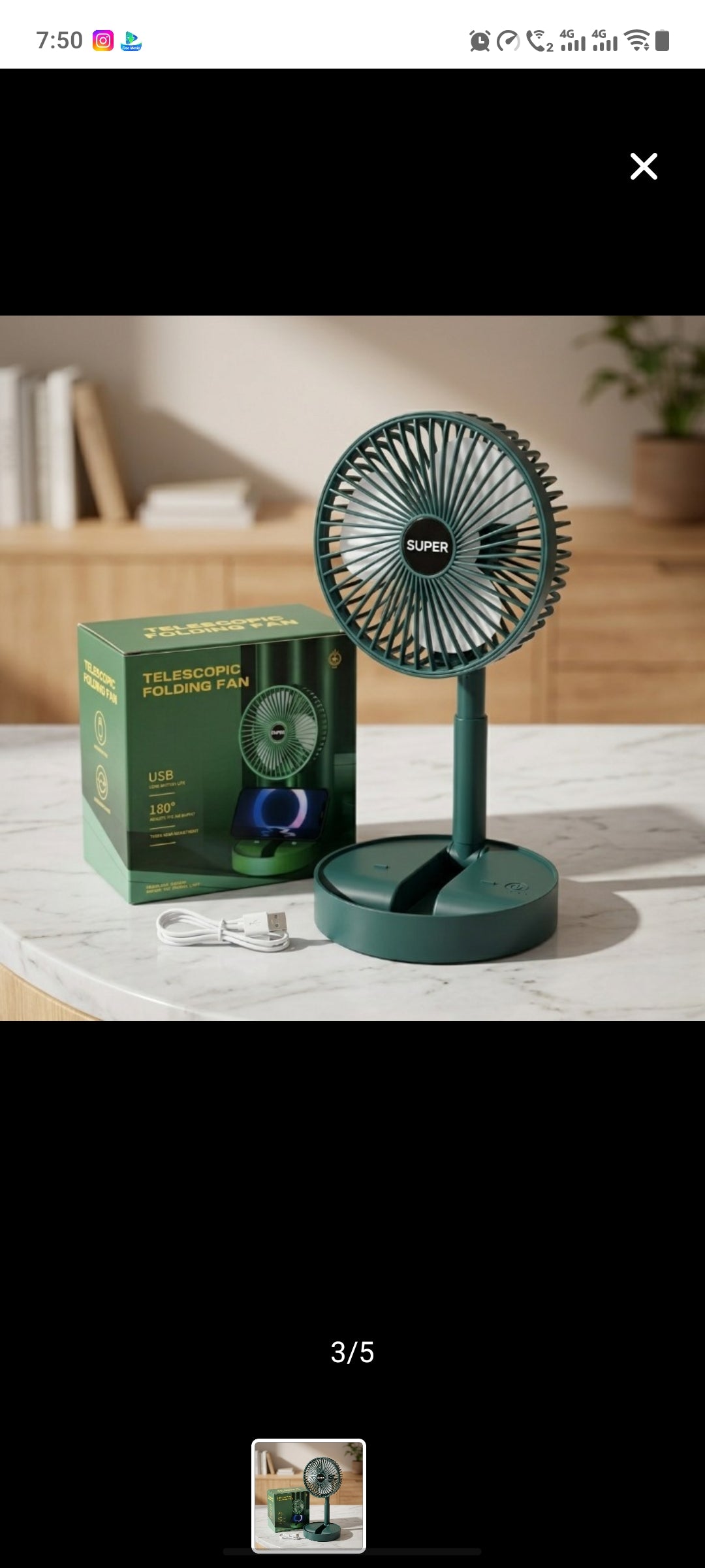 Portable Telescopic Folding Fan – USB Rechargeable