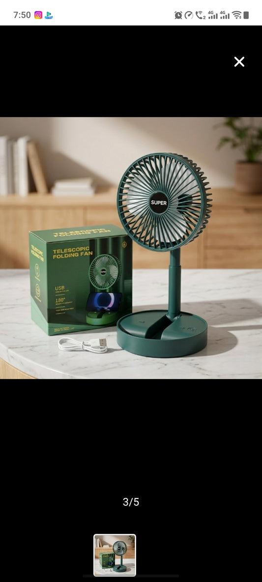 Portable Telescopic Folding Fan – USB Rechargeable