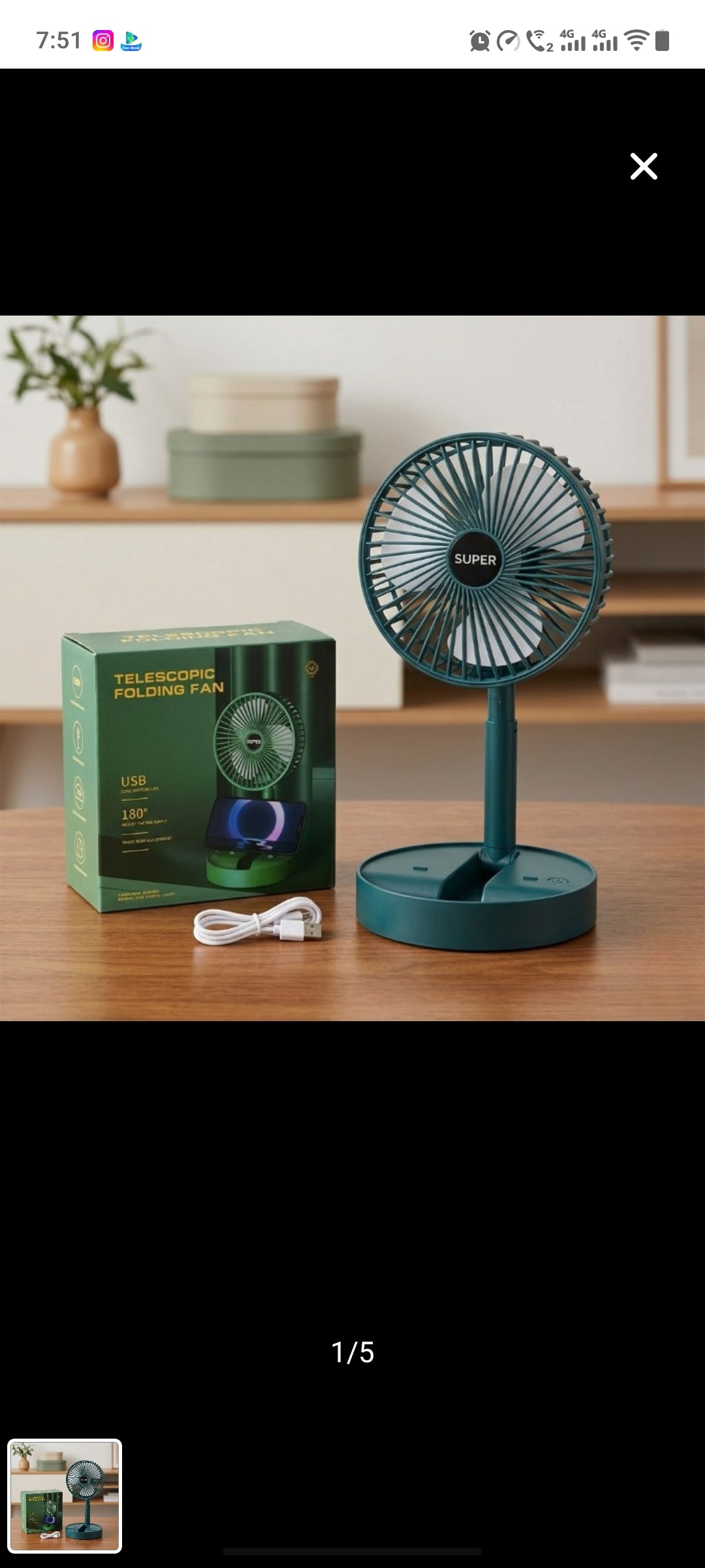 Portable Telescopic Folding Fan – USB Rechargeable